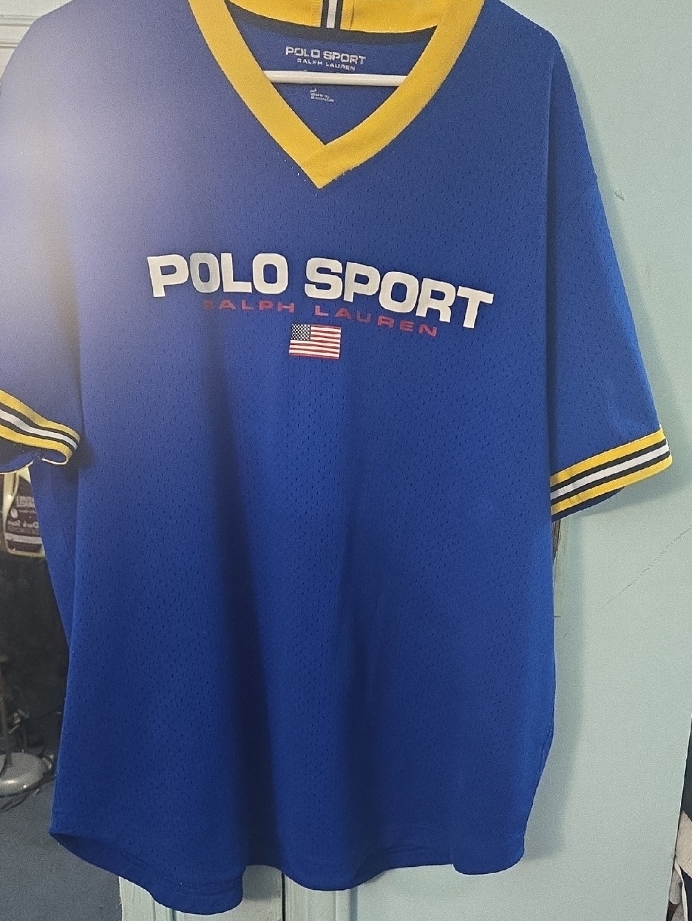 Polo by Ralph Lauren Blue Mesh Jersey with Yellow V-Neck